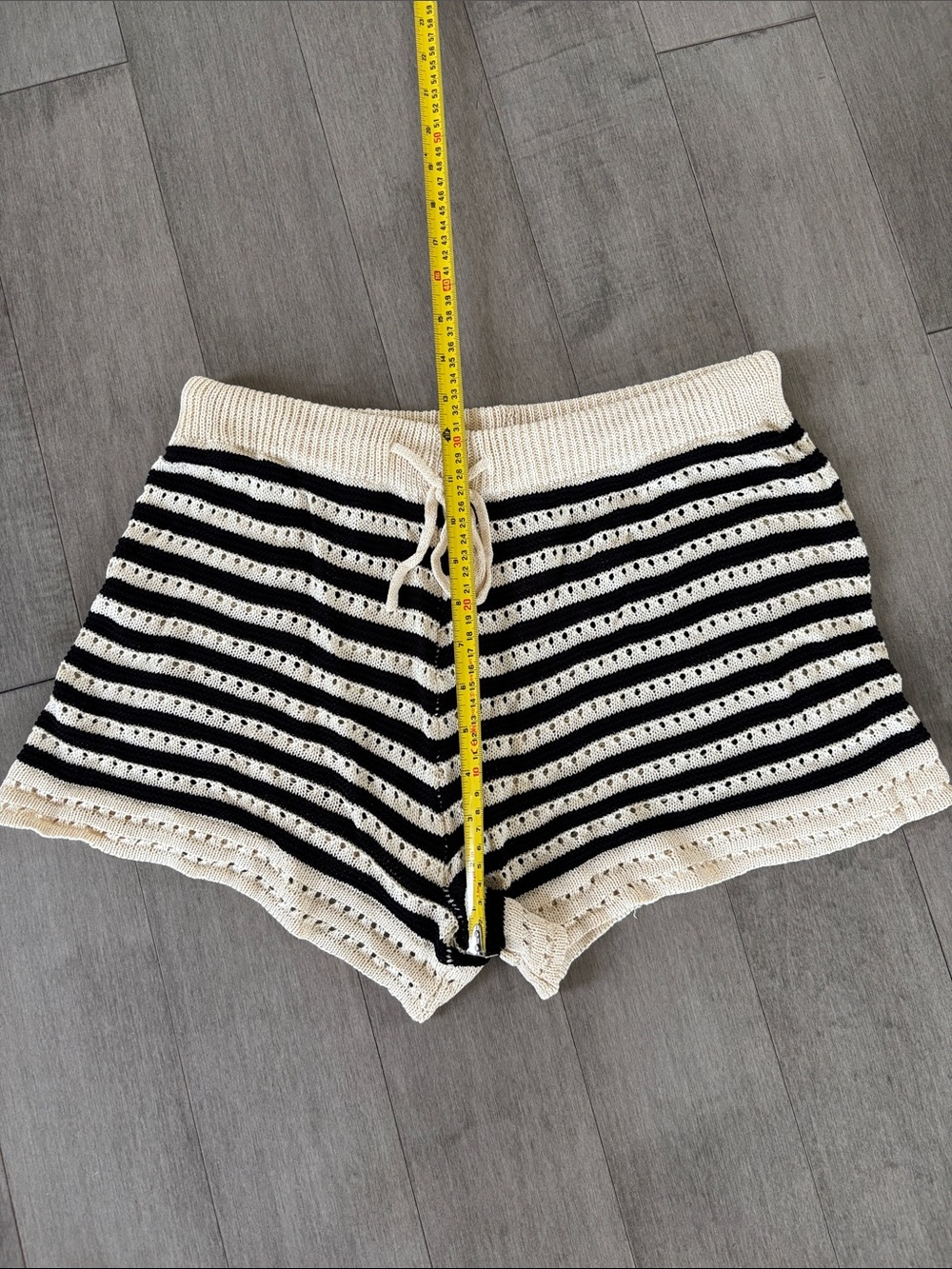 SHEIN Black & Cream Striped Knit Drawstring Shorts and Top - Picture 2 of 6